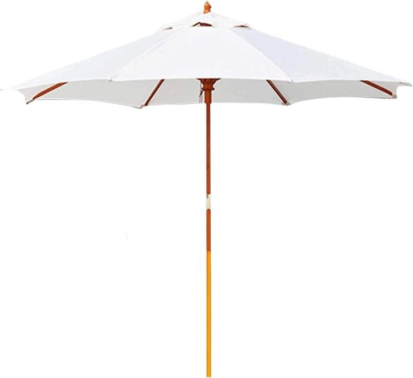 Thickening 2.7 M/9 Feet White Patio Umbrella, Round Market Umbrella without Base, Beach Umbrella with Sturdy Wood Pole and 8 Ribs Sturdy