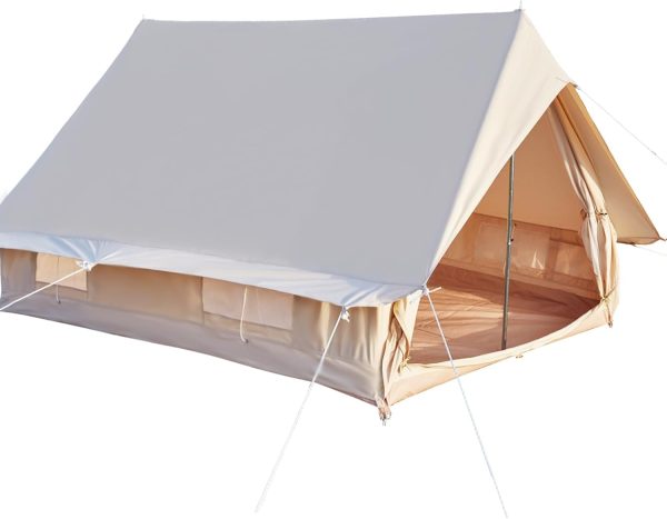 Double Door Canvas Tent, 4-person Rainproof Camping Bell Tent with Windows, All Season Glamping Tent, Easy Set-Up, Family-Friendly Tent and Ready for Thrills, Outdoor Luxury