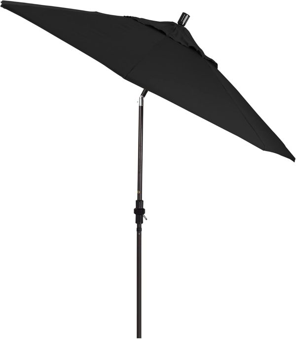 9' Round Aluminum Fiberglass Rib Market Patio Umbrella, Bronze Pole, Black - Image 2
