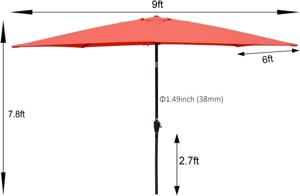 Outdoor Patio Umbrella Rectangular Market Umbrella, 6 x 9ft Waterproof Tilt Umbrella with Crank and Push Button Tilt,Ideal Choice for Garden Backyard Pool Swimming Pool Market - Image 2