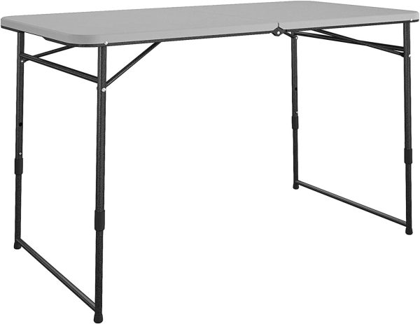 4 ft. Fold-in-Half Portable Utility Table, Gray, Indoor/Outdoor, for Crafting, Tailgating, & Camping, Grey