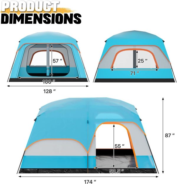 5-8 Person Tent for Camping Extra Large Portable Cabin Huge Tent, Waterproof Windproof 1 Living Room and 2 Bedroom Length Tent with Carry Bag for Outdoor Picnic Family Gathering, Coffee - Image 2