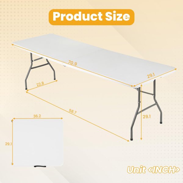 6FT Folding Picnic Table for Outdoor, Portable Fold-in-Half Plastic Dining Picnic Party Table with Carrying Handle - Image 2