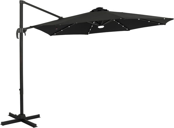 10-ft Octagon Cantilever LED Lights-Black-Polyester Canopy Market Umbrella