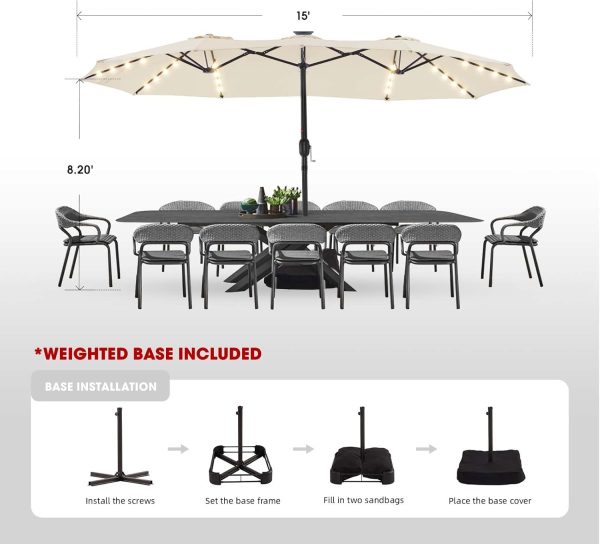 15ft Large Patio Umbrellas with Base Included, Outdoor Double-Sided Umbrella with Crank Handle, Powerful UV Protective, for Pool Lawn Garden (Beige) - Image 2