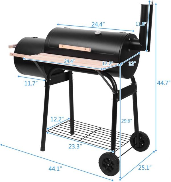 Charcoal Grill, Outdoor Patio Barbecue Cooker with Offset Smoker, Wheels and Tray for Balcony Picnics, Party and Camping - Image 2