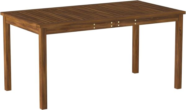Contemporary Slatted Outdoor Dining Table, 34 Inch, Dark Brown