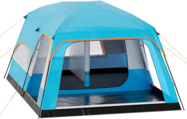 5-8 Person Tent for Camping Extra Large Portable Cabin Huge Tent, Waterproof Windproof 1 Living Room and 2 Bedroom Length Tent with Carry Bag for Outdoor Picnic Family Gathering, Coffee