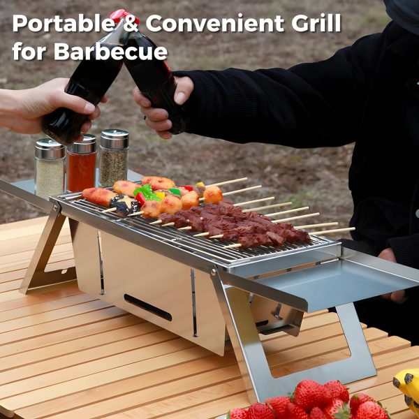 Barbecue Grills, Portable BBQ Charcoal Grill Foldable Grills, Small Grills Outdoor Cooking for Travel, Camping Smoker Grill, Stainless Steel Table Top Grill Charcoal Camping, Backyard - Image 2