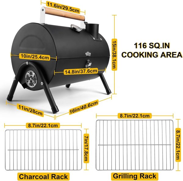 Portable Charcoal Grill Set of 8,  Outdoor Small Tabletop BBQ Charcoal Grill with Barbecue Tongs, Kinfe, Grill Brick, Compact Mini Camping Grill for Outdoor RV Picnic, Patio, Backyard, Beach - Image 2