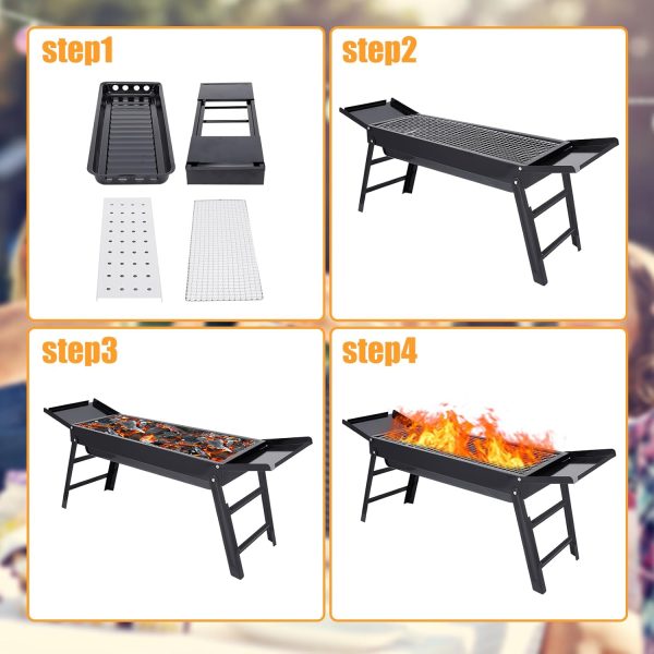 Charcoal grill foldable Outdoor smokeless foldable barbecue grill Portable grill Camping grill Cold rolled steel Suitable for 3-5 people With portable package 32×9×13in（L×W×H） - Image 2