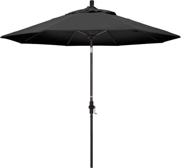 9' Round Aluminum Fiberglass Rib Market Patio Umbrella, Bronze Pole, Black