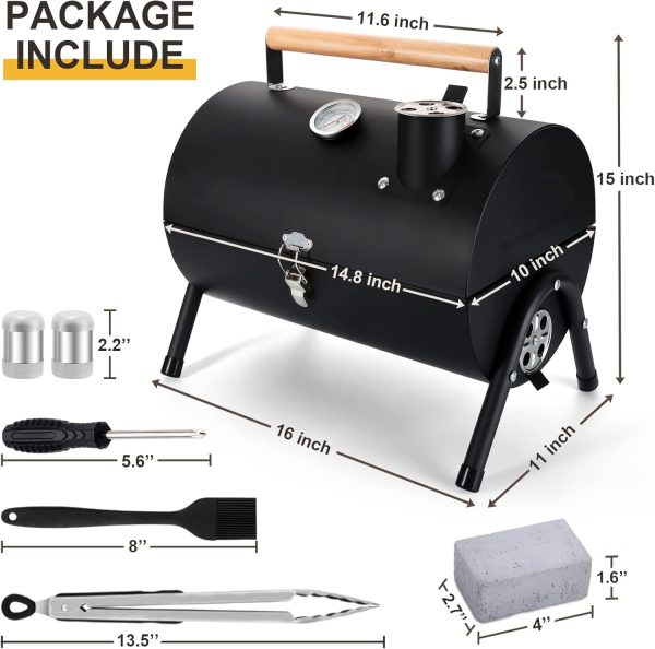 Portable Charcoal Grill Set, Small Tabletop Barbecue Grill with Accessories Tools for Outdoor Camping BBQ Grilling Backyard Party Cooking, Heavy Duty & Innovative Design, Thermometer & Chimney - Image 2