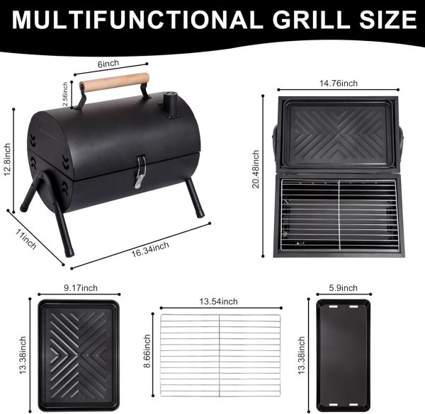 Portable Charcoal Grill,Tabletop Charcoal Grill,BBQ Grill for Outdoor Cooking Camping,Picnics,Backyard,Balcony-Black,2 Carbon Tank,2 Baking Net,1 Baking Pan - Image 2