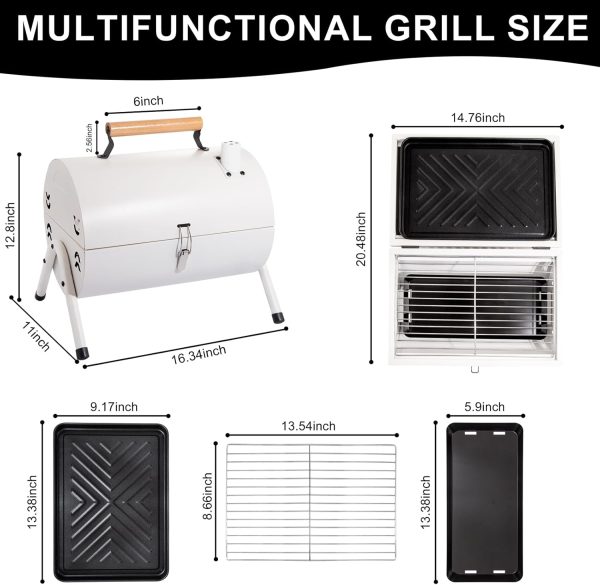 Tabletop Charcoal Grill,BBQ Grill,Portable Charcoal Grill,Small Folding Tabletop Grill for Outdoor Cooking Camping,Picnics,Backyard,Balcony-White,2 Carbon Tank,2 Baking Net,1 Baking Pan - Image 2