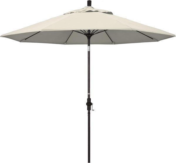 9' Round Aluminum Fiberglass Rib Market Patio Umbrella, Bronze Pole, Antique Beige
