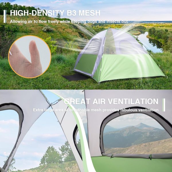 4 Person Instant Pop up Tent with Dome Camping Tent with Removable Rainfly for Camping, Automatic Waterproof Tents Bundle with Double Layer Tents for Hiking Backpacking Picnic Backyard, Green - Image 2