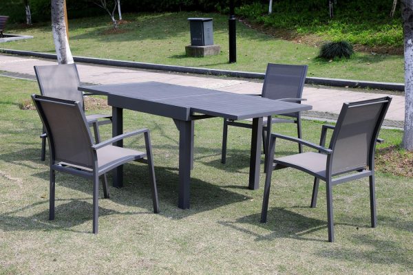 35‘’-70.8‘’Expandable Patio Dining Table Metal Outdoor Table for 6-8 Person Lawn Garden Bistro Rectangular Table, with Adjustable Legs, Charcoal Grey Grates on Top - Image 2
