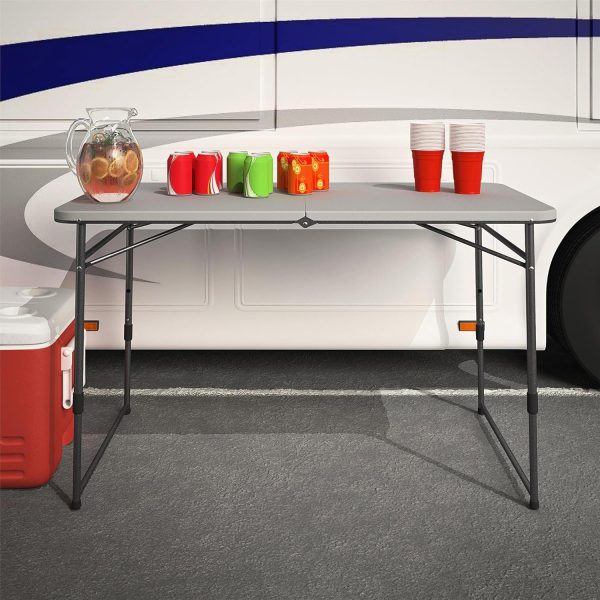 4 ft. Fold-in-Half Portable Utility Table, Gray, Indoor/Outdoor, for Crafting, Tailgating, & Camping, Grey - Image 2