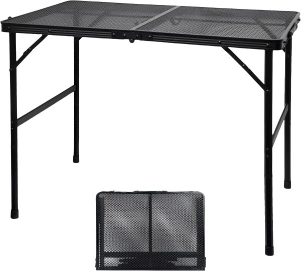Camping Table with Mesh Desktop, Lightweight & Portable Folding Grill Table, Height Adjustable Sturdy 3 FT Metal Table for Camping, Grill, BBQ, RV, Picnic