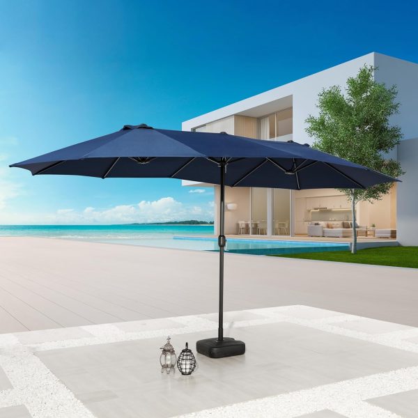 15ft Large Rectangle Patio Outdoor Double Sided Market Umbrella with Base & Crank, Red
