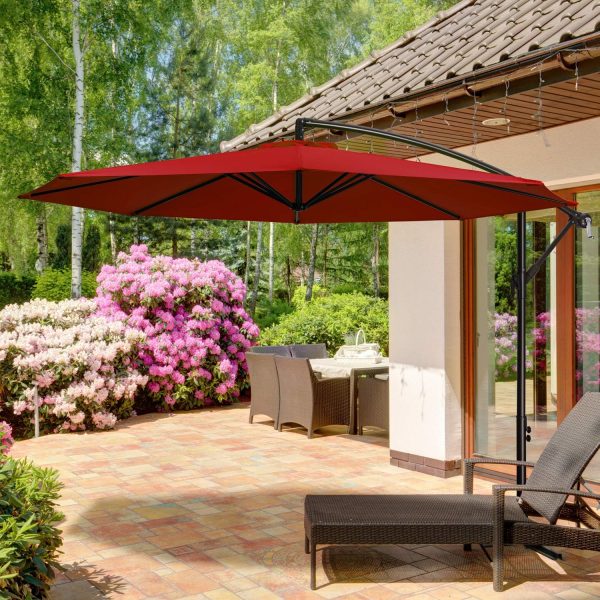 10ft Patio Offset Umbrella Outdoor Patio Cantilever Umbrella for Deck Pool Backyard, Large Market Garden Umbrella with 8 Sturdy Ribs, Crank & Cross Base - Image 2