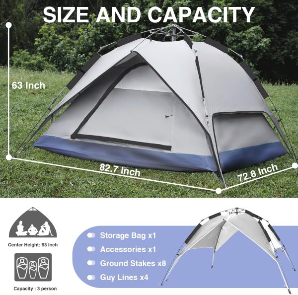 Tents for Camping Instant Pop Up Tents,2-3 Person Easy Setup Tent Automatic Tent with Removable Outer as Sun Shelter,Waterproof & Windproof Family Tents for Camping Outdoor Picnics Backyard - Image 2