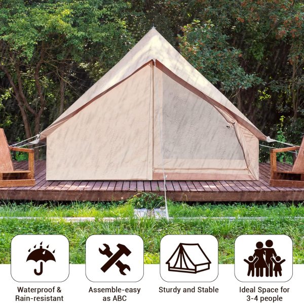 Double Door Canvas Tent, 4-person Rainproof Camping Bell Tent with Windows, All Season Glamping Tent, Easy Set-Up, Family-Friendly Tent and Ready for Thrills, Outdoor Luxury - Image 2