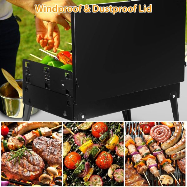 Portable Charcoal Grill, Small BBQ Grill Outdoor Folding Barbecue Grill, Foldable Camping Grill with Barbecue Accessories & Lid for Outdoor Cooking Camp Picnic Hiking Beach Party Patio Smokers - Image 2