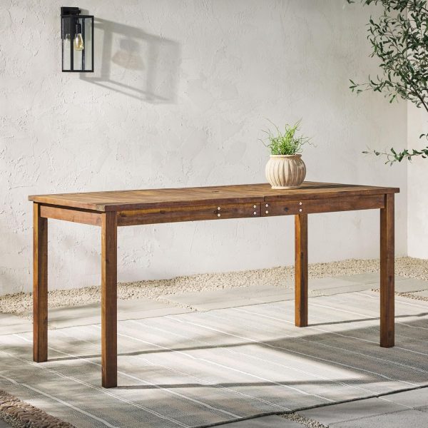 Contemporary Slatted Outdoor Dining Table, 34 Inch, Dark Brown - Image 2