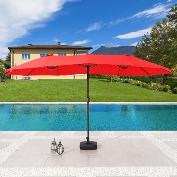 15ft Large Rectangle Patio Outdoor Double Sided Market Umbrella with Base & Crank, Blue